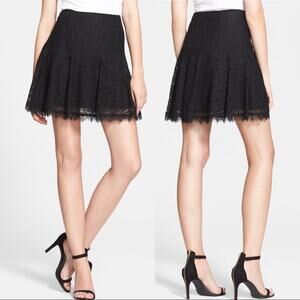 Joie Maika Eyelash Floral Lace Flare Mini Skirt Caviar Black size Large